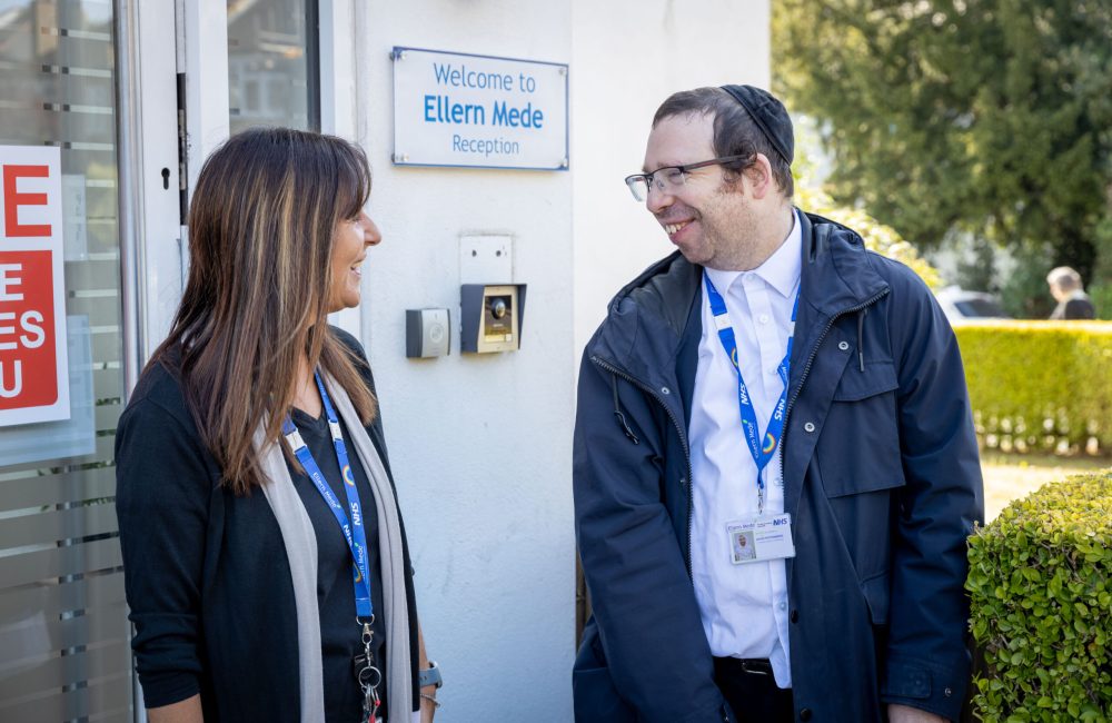 Nicky Marks at Ellern Mede greets Kisharon Langdon's Chaim Dovid arriving at work _Photo Credit_Grainge Photography